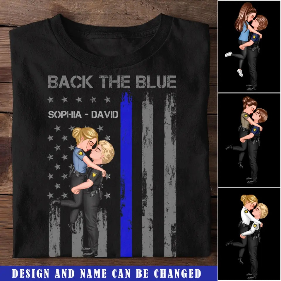 Personalized Back The Blue Couple Police Flag T-shirt Printed KVH23704