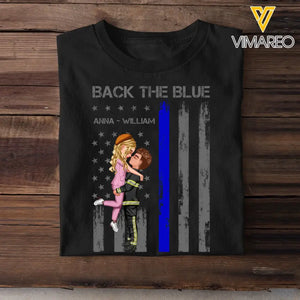 Personalized Back The Blue Couple Police Flag T-shirt Printed KVH23704