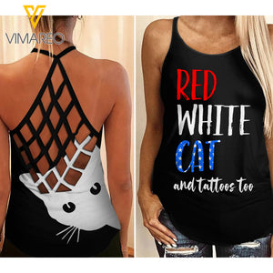 KA CAT RED BLUE  Criss-Cross Tank Top