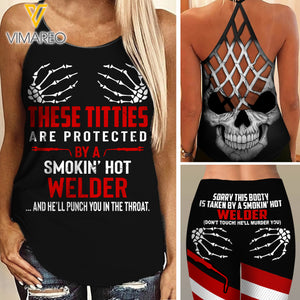 Taken by a Hot Smokin Welder Criss-Cross Open Back Camisole Tank Top Legging