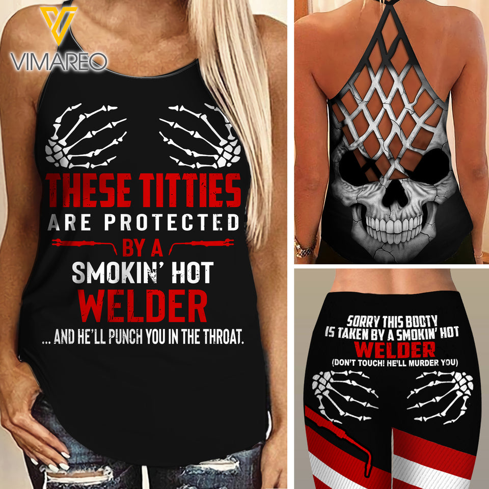 Taken by a Hot Smokin Welder Criss-Cross Open Back Camisole Tank Top Legging