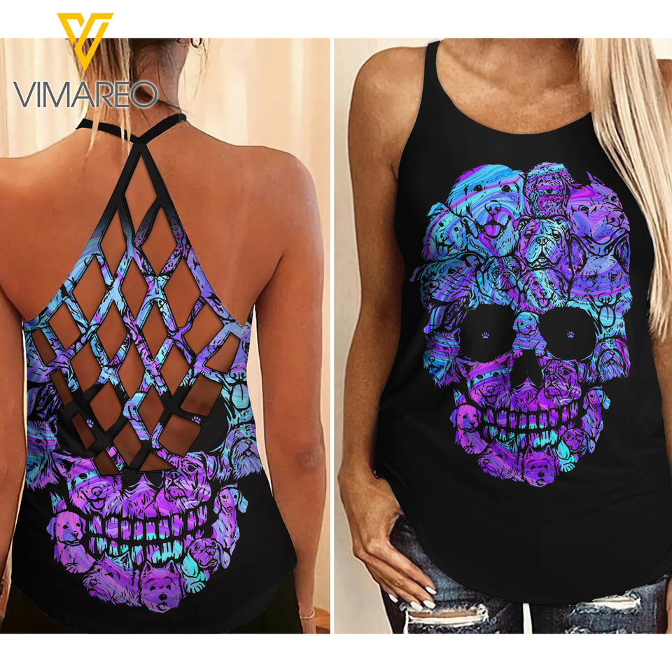 Dog Mom Criss-Cross Open Back Camisole Tank Top MQSEHR