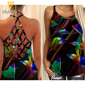 Dolphin girl Criss-Cross Open Back Camisole Tank Top 1407MQ