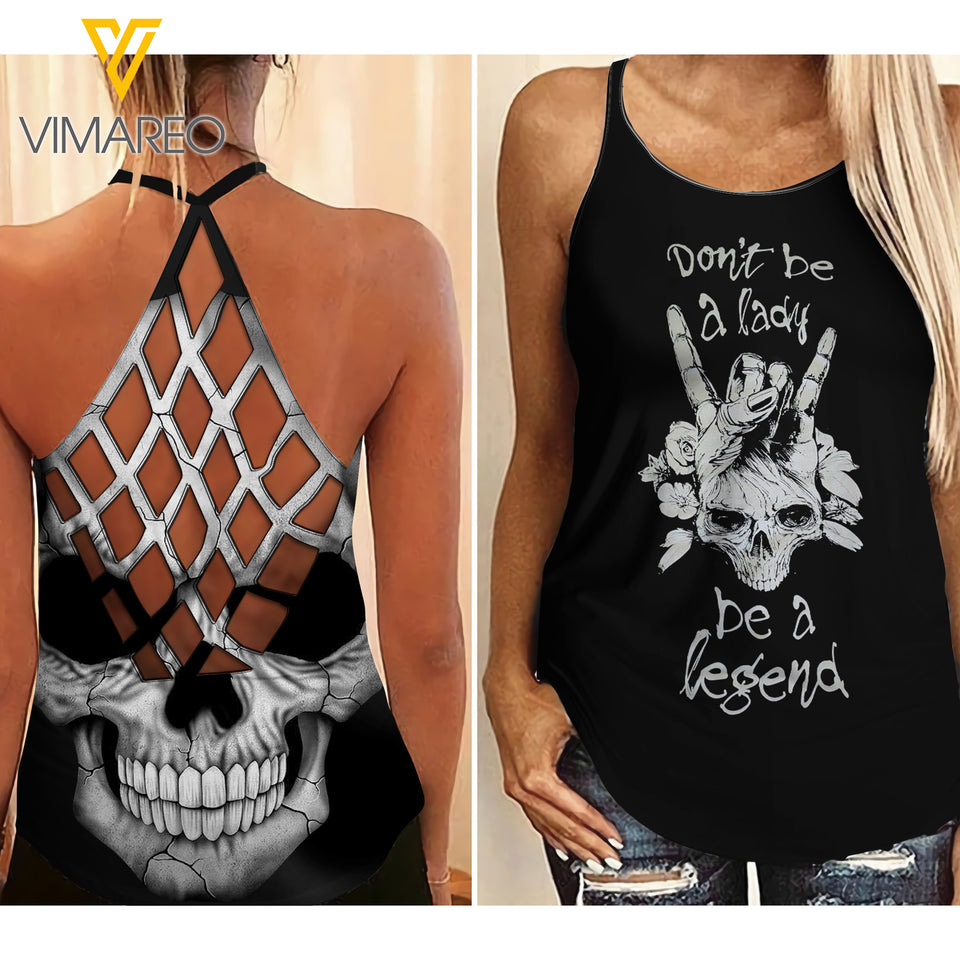 Skull tattoos girl Criss-Cross Open Back Camisole Tank Top 1907MQ