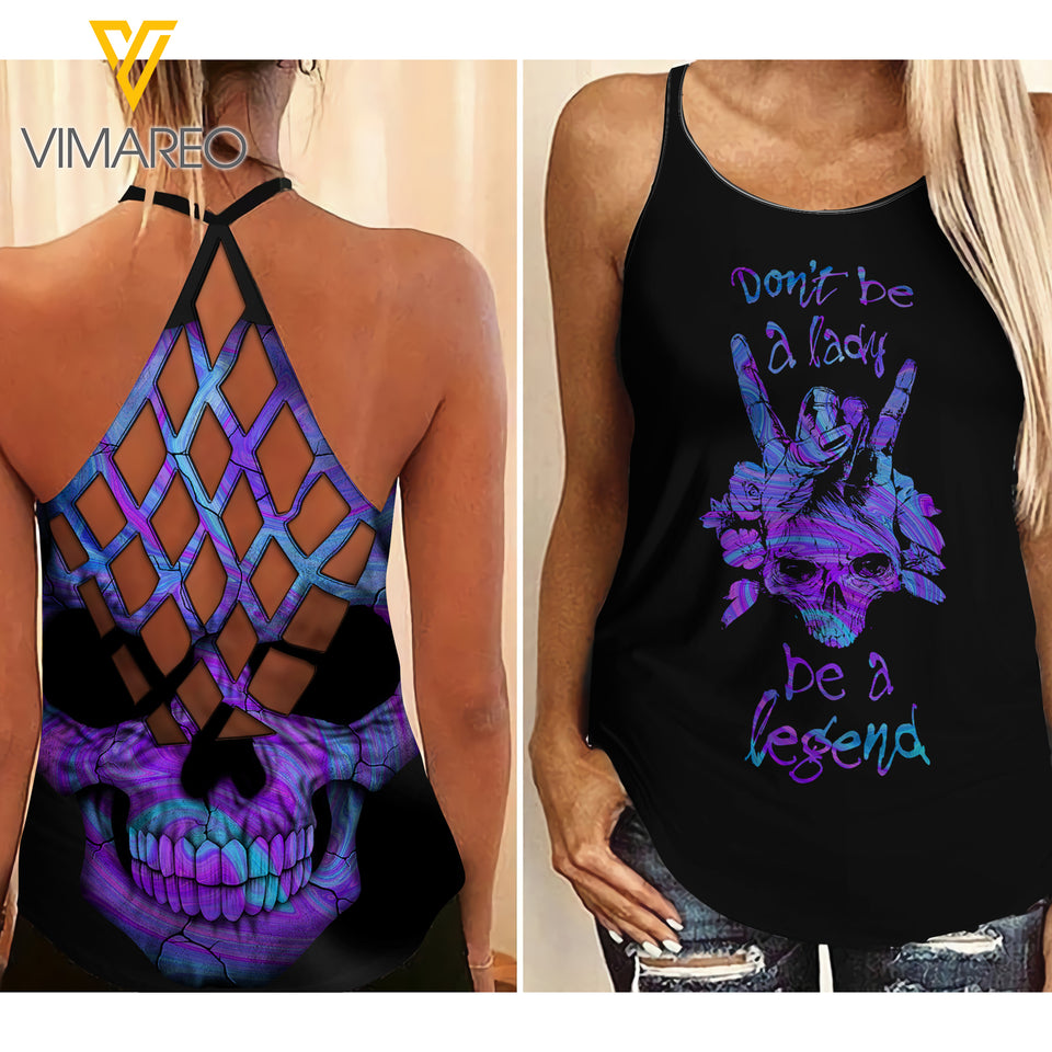 Skull tattoos girl Criss-Cross Open Back Camisole Tank Top 1907MQ