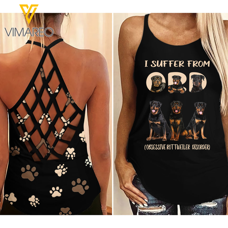 PHN Obsessive Rottweiler Dog Disorder Criss-Cross Open Back Camisole Tank Top SEP-HQ16