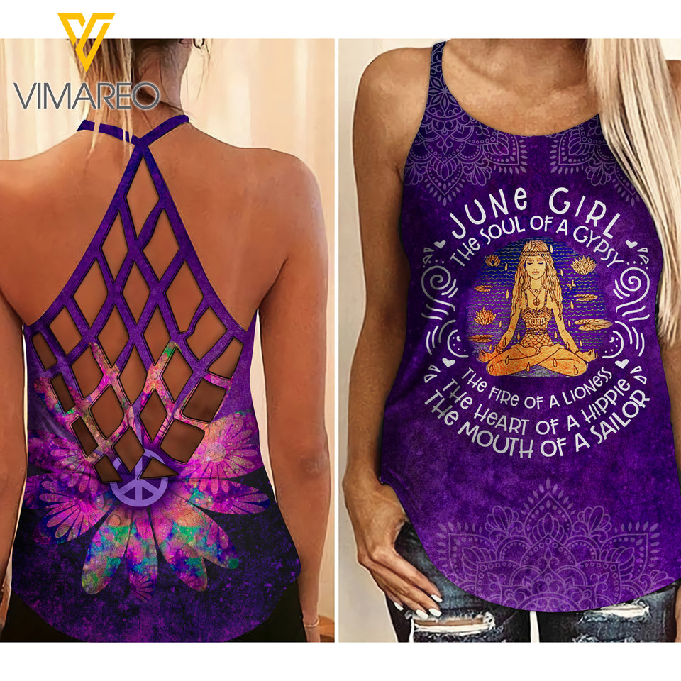 PHN June Girl Criss-Cross Open Back Camisole Tank Top Legging MAR-QH23