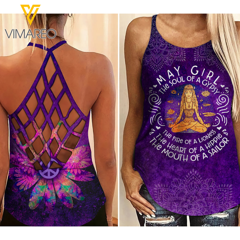 PHN May Girl Criss-Cross Open Back Camisole Tank Top Legging MAR-QH23