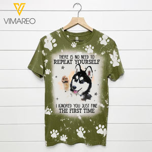 PHN Siberian Husky Dog Bleached T-shirt Printed SEP-QH24
