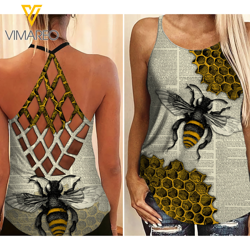 PHN Bee Criss-Cross Open Back Camisole Tank Top Legging APR-DT01