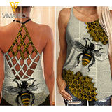 PHN Bee Criss-Cross Open Back Camisole Tank Top Legging APR-DT01