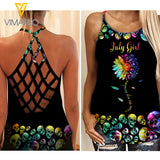PHN JULY GIRL TYE DYE Criss-Cross Open Back Camisole Tank Top Legging MAR-QH15