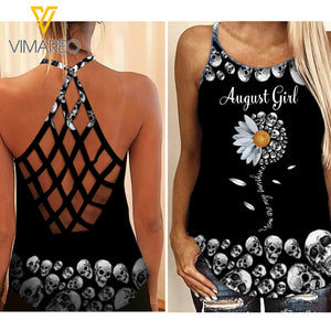 PHN AUGUST GIRL SKULL Criss-Cross Open Back Camisole Tank Top Legging MAR-QH15