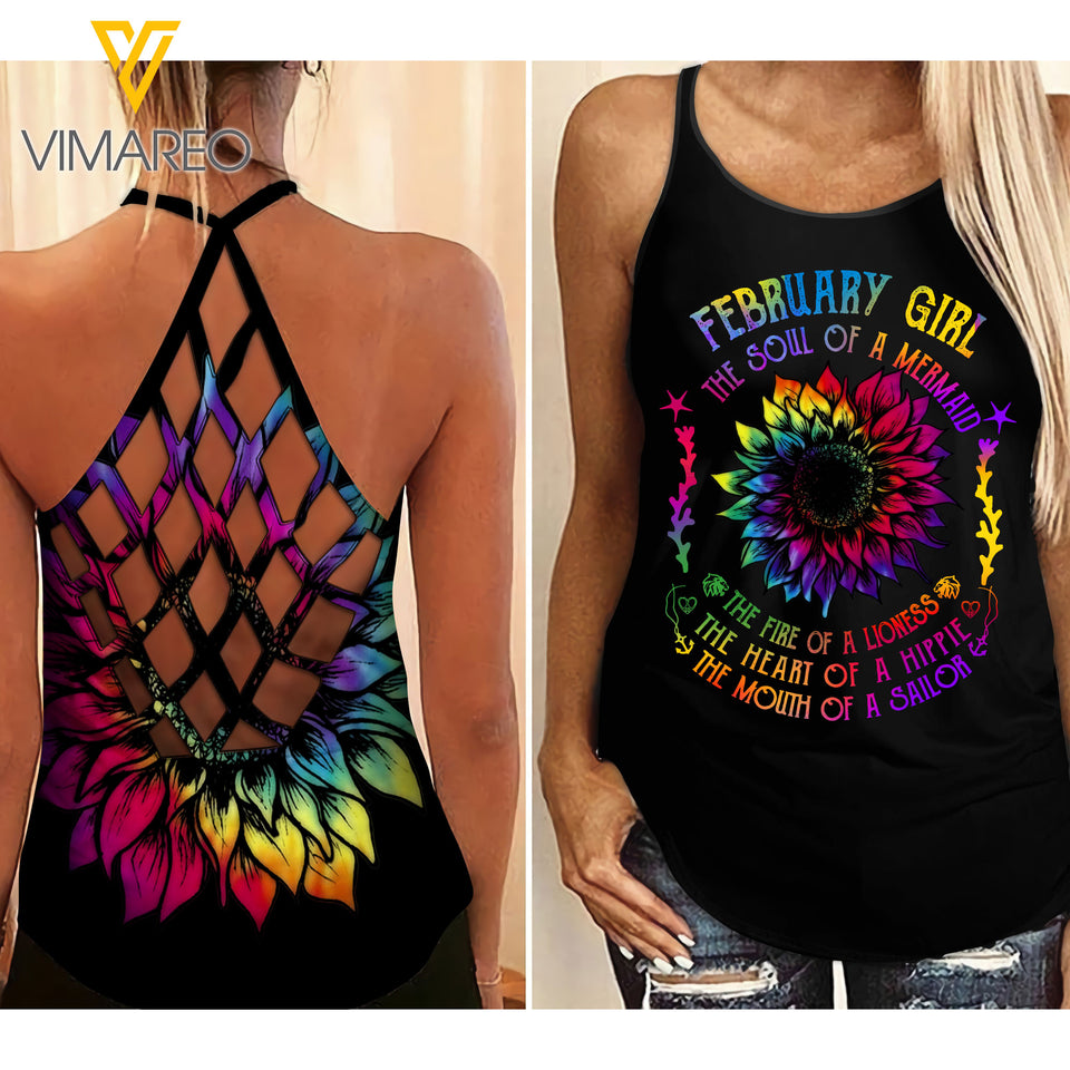February girl mermaid Criss-Cross Open Back Camisole Tank Top ZQ2703