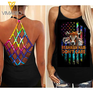 Brahman Girl don't care Criss-Cross Open Back Camisole Tank Top ZT1903