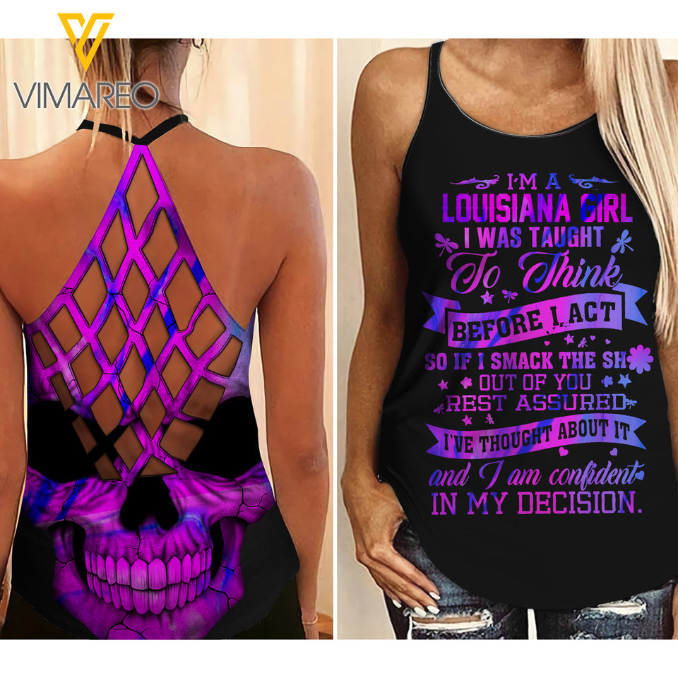 Louisiana Girl Criss-Cross Open Back Camisole Tank Top ZT2603