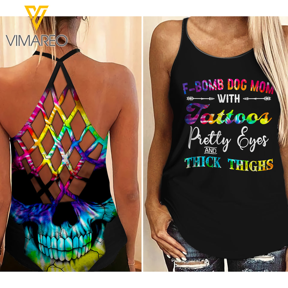 F-bomb mom Criss-Cross Open Back Camisole Tank Top 2 style ZT1503