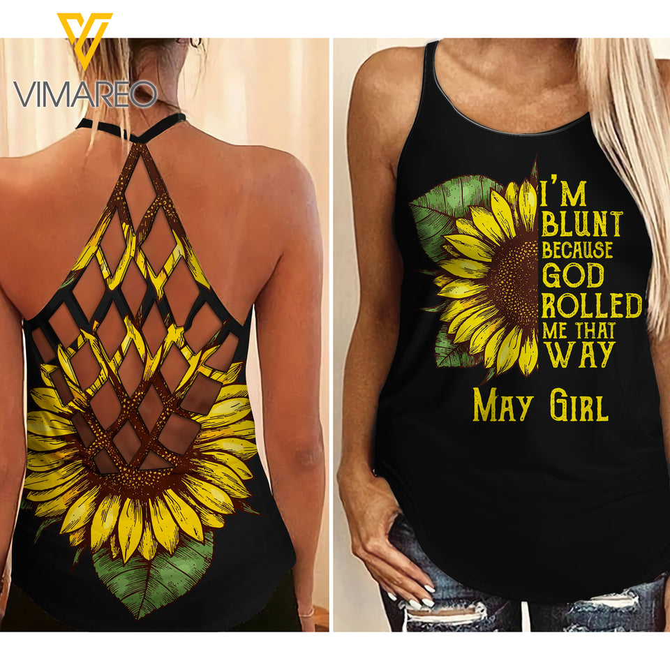 May Girl Blunt Criss-Cross Open Back Camisole Tank Top  ZT2303