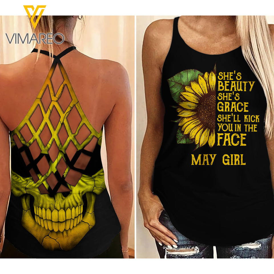 May girl Criss-Cross Open Back Camisole Tank Top ZHQ2703