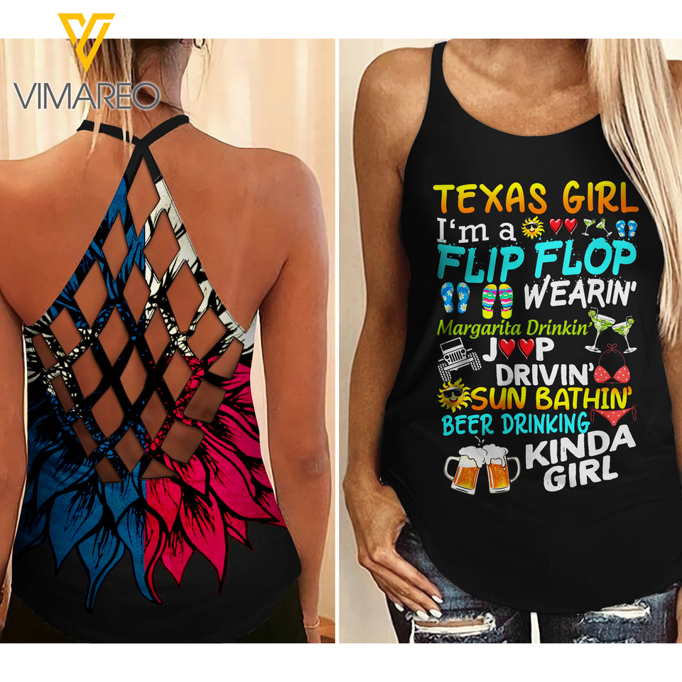 Texas Girl flip flop Criss-Cross Open Back Camisole Tank Top 3 style ZTQ1903