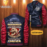 Personalized Ironworker Leather Bomber Jacket SEP-HQ28