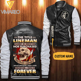 Personalized Lineman Leather Bomber Jacket SEP-HQ28