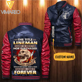 Personalized Lineman Leather Bomber Jacket SEP-HQ28