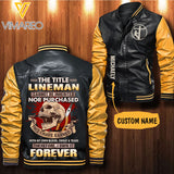 Personalized Lineman Leather Bomber Jacket SEP-HQ28