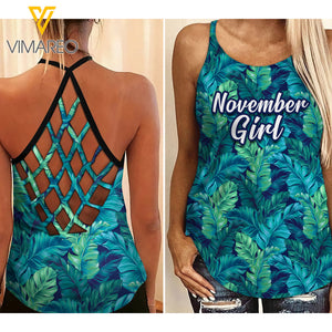 NOVEMBER GIRL HAWAII PATTERN CRISS-CROSS TANK TOP