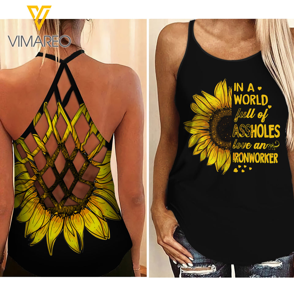 Ironworker Criss-Cross Open Back Camisole Tank Top MAR-HQ27