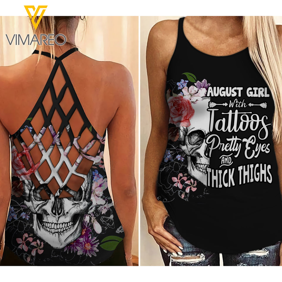 August Girl With Tattoos Criss-Cross Open Back Camisole Tank Top JUL-LN14