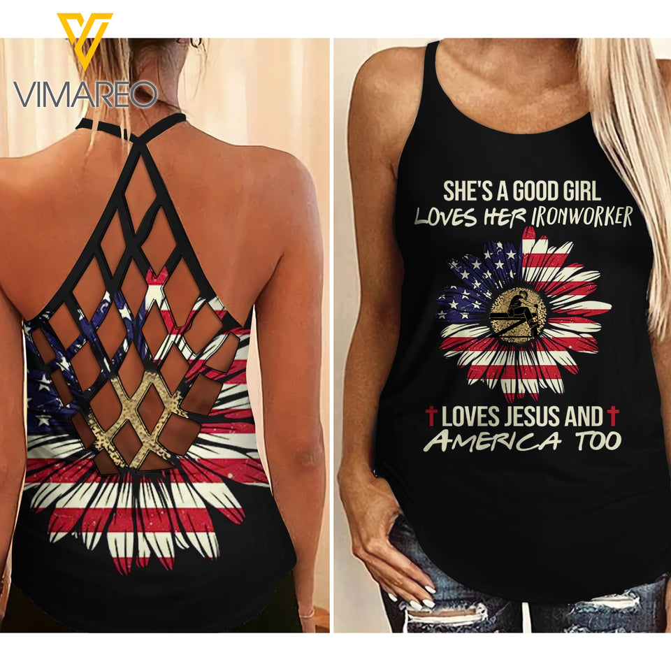 Ironworker Criss-Cross Open Back Camisole Tank Top MAR-QH26