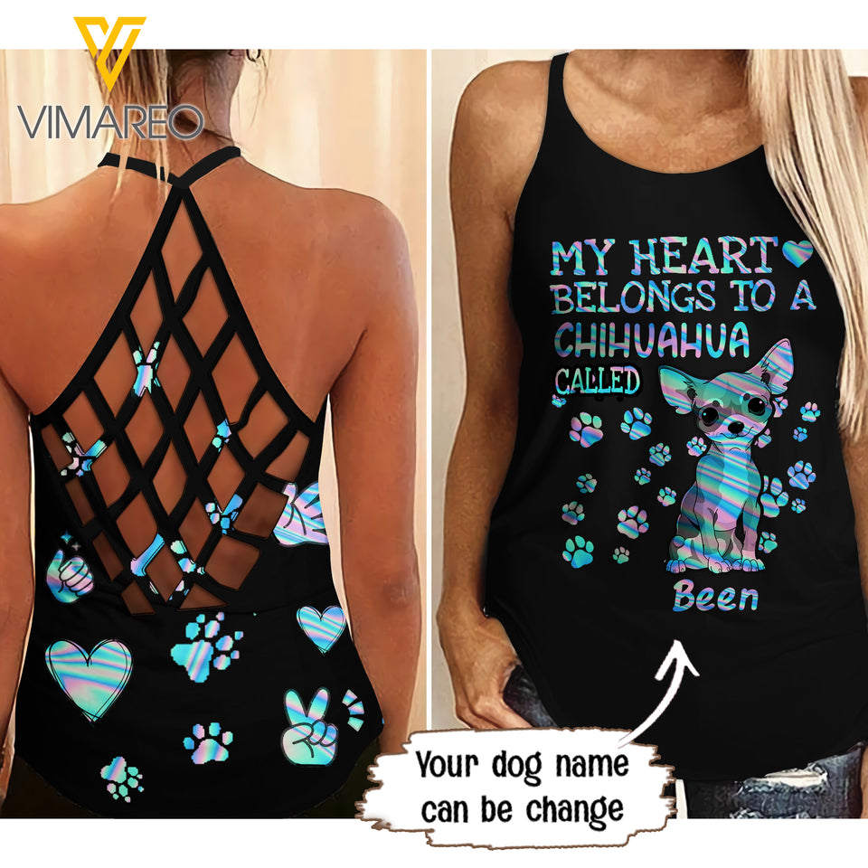 Personalized Chihuahua Criss-Cross Open Back Camisole Tank Top AUG-LN03