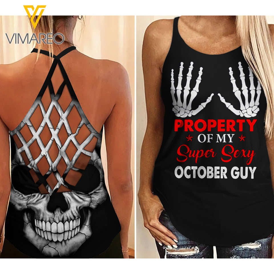 Property Of My Super Sexy October Guy Criss-Cross Open Back Camisole Tank Top SEP-QH07