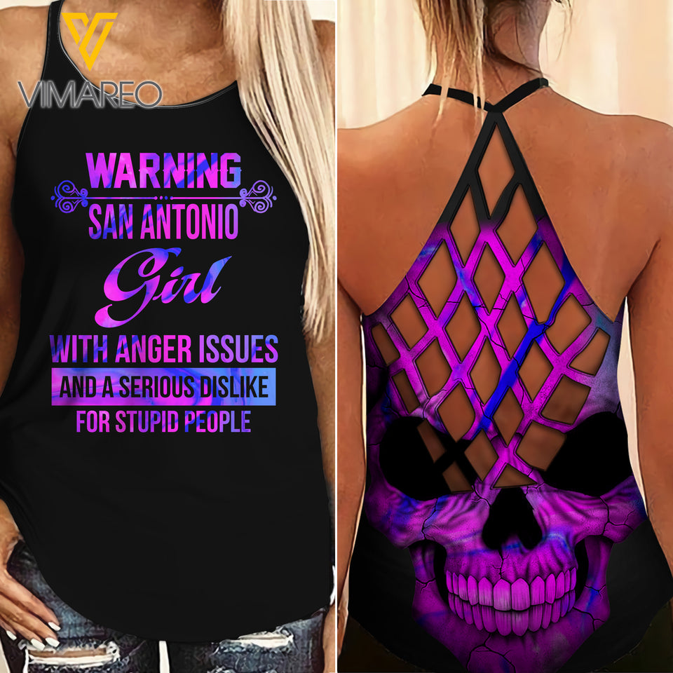 San Antonio Girl Criss-Cross Open Back Camisole Tank Top Legging MAR-DT18