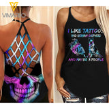 I LIKE TATTOOS AND GERMAN SHEPHERD DOG CRISS-CROSS TANK TOP