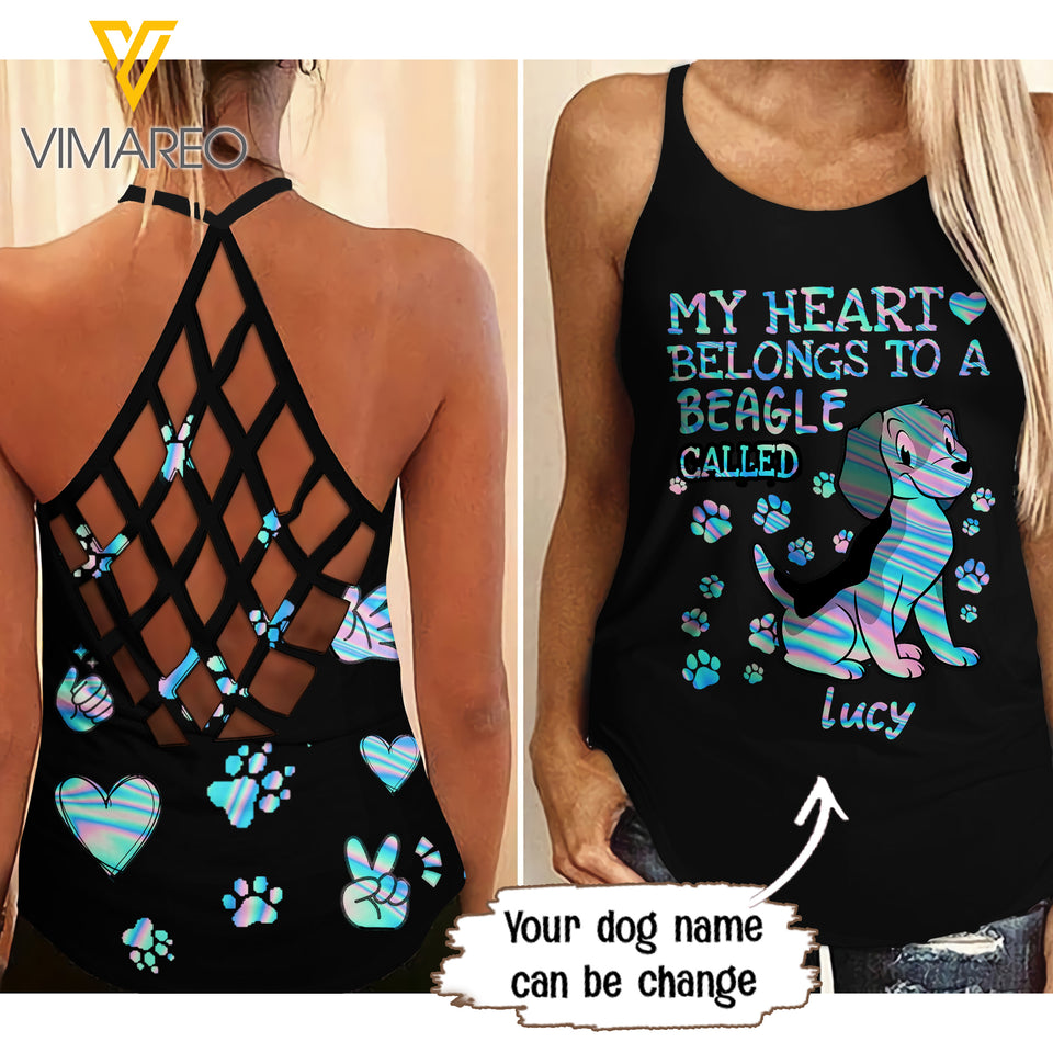 Personalized Beagle Criss-Cross Open Back Camisole Tank Top AUG-LN03