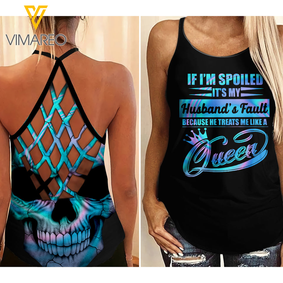 IT IS MY HUSBAND'S FAULT Criss-Cross Open Back Camisole Tank Top