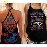 August Girl With Tattoos Criss-Cross Open Back Camisole Tank Top JUE-MQ25