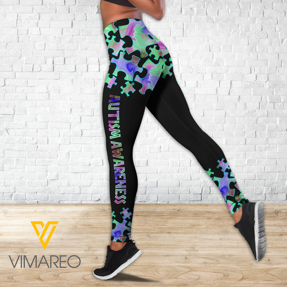 PHN AUTISM AWARENESS Criss-Cross Open Back Camisole Tank Top Legging MAR-MA12