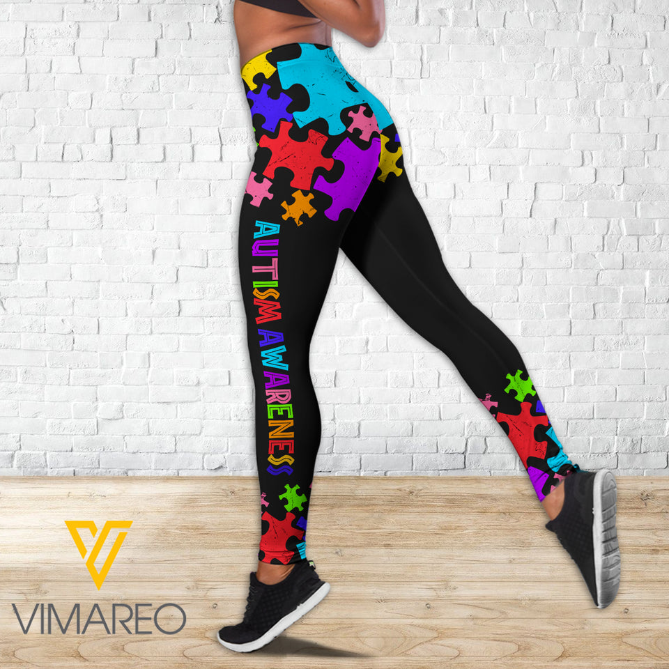 PHN AUTISM AWARENESS Criss-Cross Open Back Camisole Tank Top Legging MAR-MA12 AS