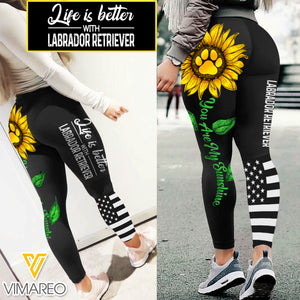 LIFE IS BETTER WITH  LABRADOR RETRIEVER SUNFLOWER LEGGING TNMA3009