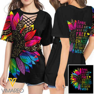 KHMD APRIL GIRL SUNFLOWER 3D Printed Lace up T-Shirt 2206