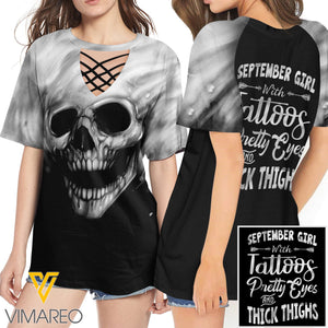 KHMD SEPTEMBER GIRL SUNFLOWER 3D Printed Lace up T-Shirt 2806