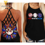 KHMD RED WHITE BLUE BASEBALL Criss-Cross Tank Top