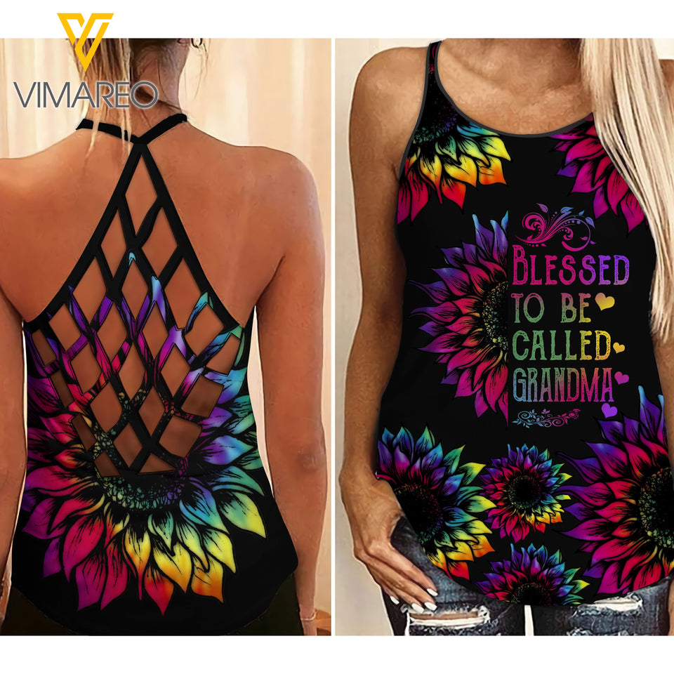 KHMD GRANDMA SUNFLOWER Girl Criss-Cross Tank Top