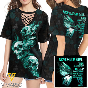 KHMD NOVEMBER THE STORM 3D Printed Lace up T-Shirt 2206