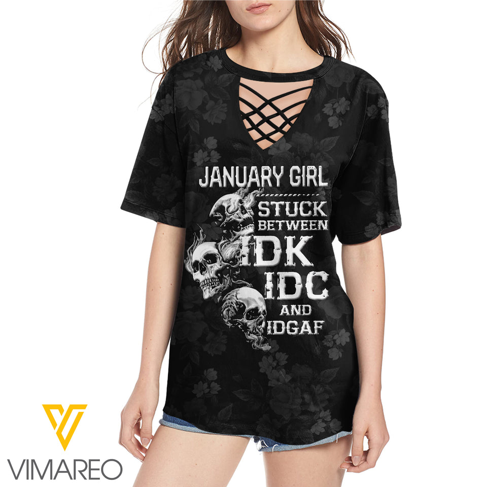KHMD JANUARY GIRL 3D Printed Lace up T-Shirt 2306
