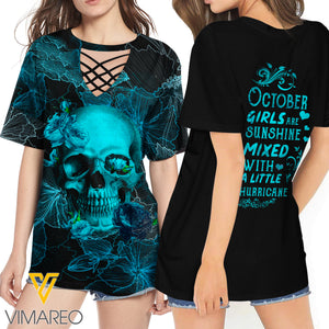 KHMD OCTOBER HURRICANE 3D Printed Lace up T-Shirt 2106