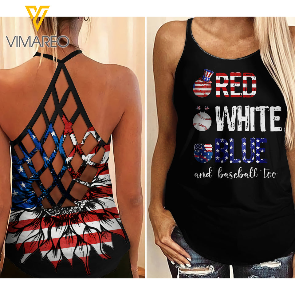 KHMD BASEBALL TOO 4TH OF JULY Criss-Cross Tank Top 1604